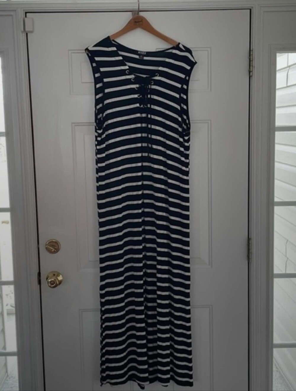 SALE - RELAXX by EXIST - Navy and White, striped, sleeveless, maxi dress